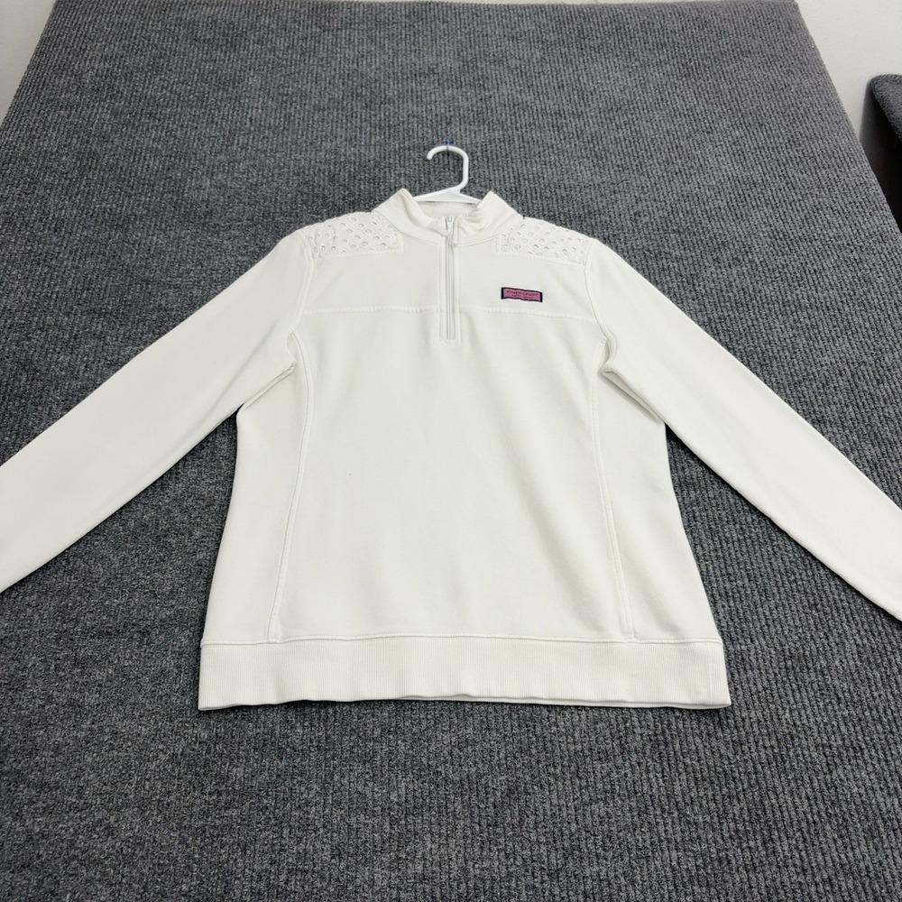 Vineyard Vines Pullover Womens M White Cotton Eyelet Quarter Zip Preppy Coastal